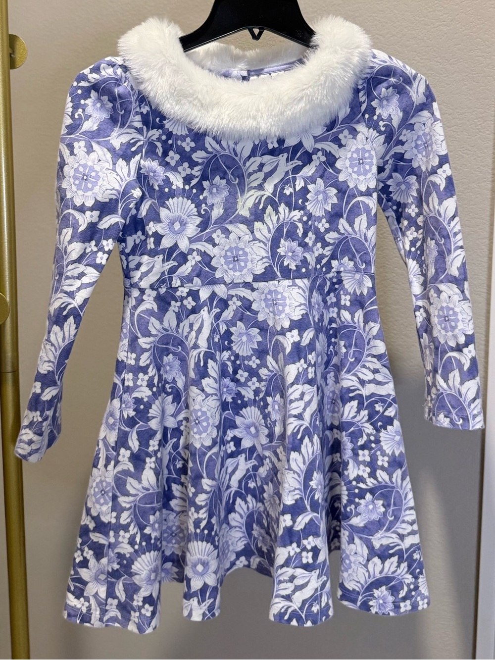 Janie and Jack Lavender Floral Dress with White Faux Fur Collar
